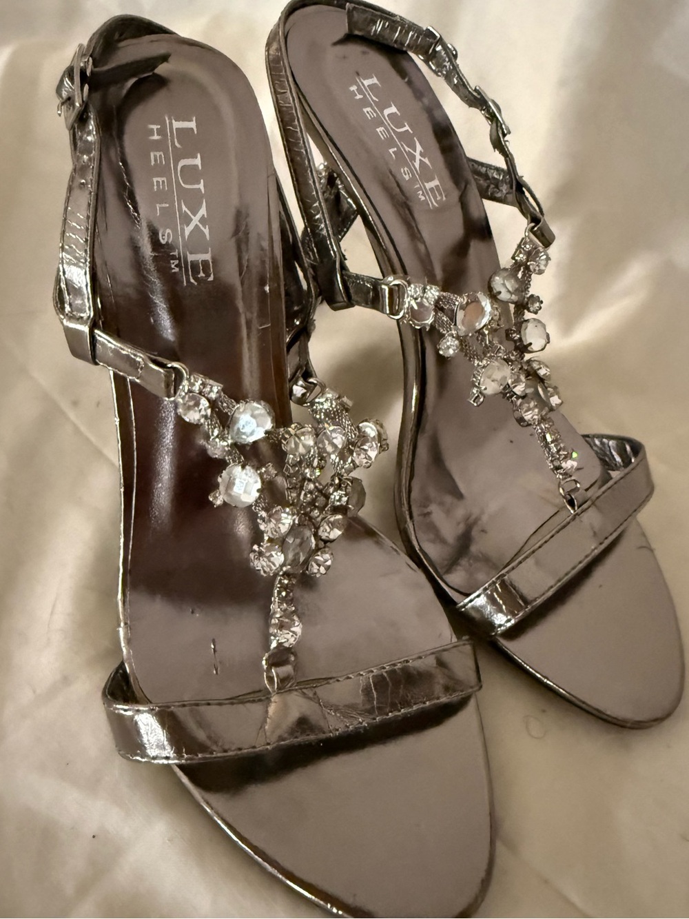 Silver Jeweled T-Strap Sandal